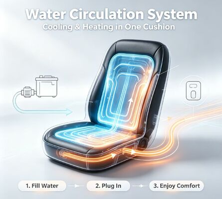 Auto stoelkussen met waterkoeling, werkend op standaard 12V spanning met een totaal nominaal vermogen van 84W, wat zorgt voor veilig en energiezuinig verbruik