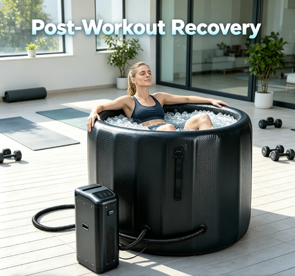 Durable inflatable ice bath tub with leakproof performance and cooling system supporting cold plunge sessions and muscle recovery