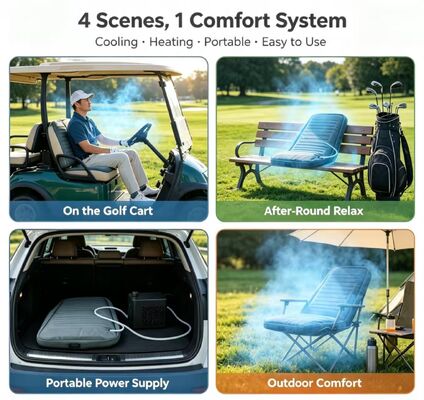 Golf heating pad with semiconductor heating and cooling elements providing fast temperature adjustment for golf cart seats