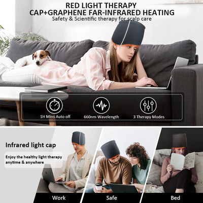 660nm rood licht therapie cap met grafeen ver-infrarood verwarming, 3 therapie modi & 1H automatisch uitschakelen, draagbare infrarood licht cap voor de behandeling van de hoofdhuid