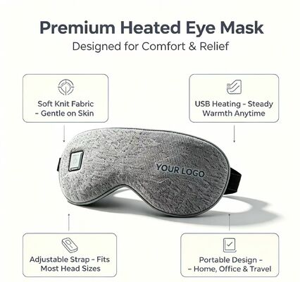 35-55°C Verstelbaar verwarmd oogmasker, draagbaar snel verwarmend oplaadbaar verwarmend oogmasker, zacht gebreide stof elektrisch oogmasker Uitgerust met opslagzak voor reizen & dagelijkse oog ontspanning