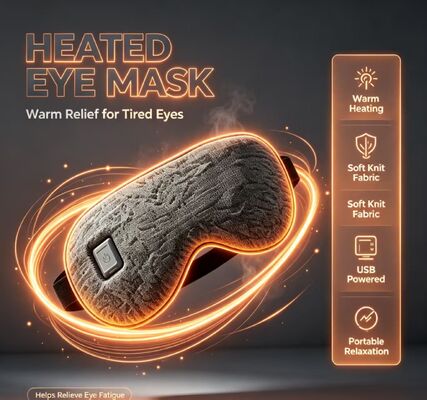 35-55°C Verstelbaar verwarmd oogmasker, draagbaar snel verwarmend oplaadbaar verwarmend oogmasker, zacht gebreide stof elektrisch oogmasker Uitgerust met opslagzak voor reizen & dagelijkse oog ontspanning