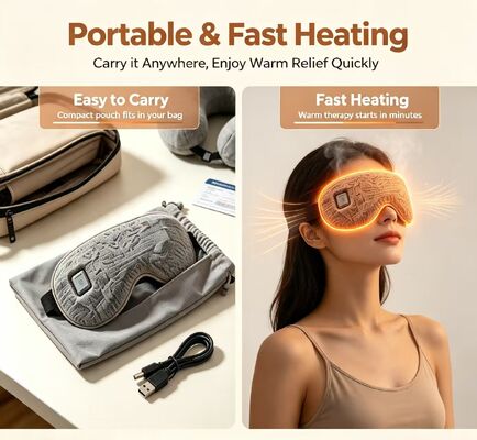 35-55°C Verstelbaar verwarmd oogmasker, draagbaar snel verwarmend oplaadbaar verwarmend oogmasker, zacht gebreide stof elektrisch oogmasker Uitgerust met opslagzak voor reizen & dagelijkse oog ontspanning