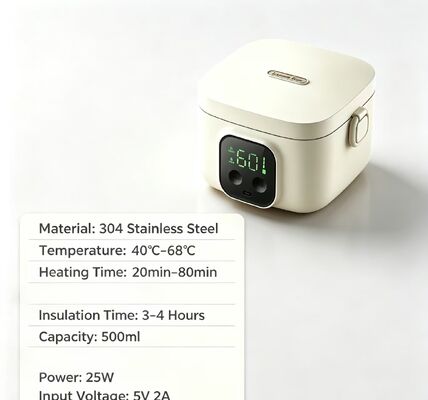 Multi-temperatuur USB elektrisch verwarmde lunchdoos, 304 roestvrij staal draagbare voedselverwarmingdoos, 3-4 uur warmtebehoud, 500 ml capaciteit buiten voedselverwarmer voor reizen en kamperen