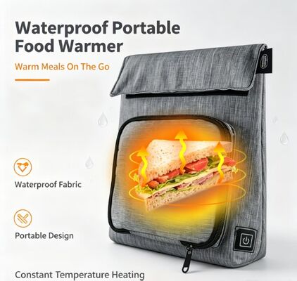 USB Verwarmde Waterdichte Voedselwarmer, Draagbare 3 Niveaus 50-59℃ Instelbare Temperatuur Voedselverwarmingszak, Wasbare Afneembare Oplaadbare Lekvrije Voedselwarmer Pouch voor Reizen Buiten School Picknick