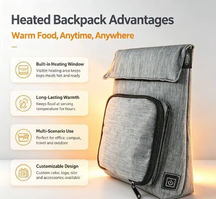 OEM ODM Custom Logo USB Verwarmde Voedselwarmer Pouch, Waterdichte Lekvrije Wasbare Afneembare Oplaadbare Verwarmingszak voor Reis Picknick School
