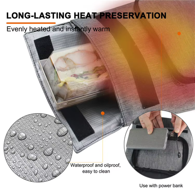 Multi-maaltijd compatibele elektrische lunchverwarmingsaag, USB waterdichte voedselverwarmer bevat verschillende soorten voedsel, 3-niveau 50-59°C temperatuurcontrole, wasbaar verwijderbaar opladen lekbestendig voor buitenreizen