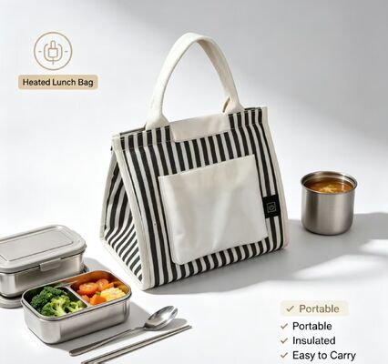 Herverwarming van takeout, noedels en biefstukken zonder magnetron ¢ USB-aangedreven verwarmde lunchzak, 3 temperatuurstijlen, waterdichte thermische toet