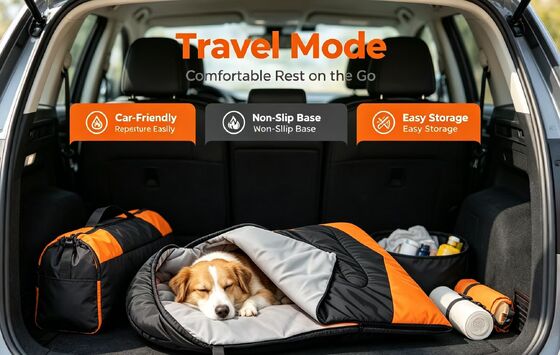 Waterbestendige en krasbestendige verwarmde slaapzak voor honden, 3-niveaus temperatuurverstelbare duurzame polyester huisdier slaapzak voor meerdere hondenrassen, holle katoenen fitting voor wintersneeuwwind