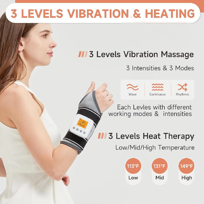 Soft Fabric Heated Wrist Support Guard with Vibration Massage, Multi Timing Modes Rechargeable Heating Wrist Brace