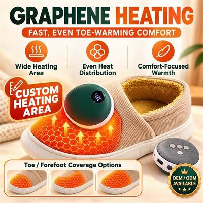 Afneembare Magnetische Verwarmde Pantoffels, Grafeen Verwarmingsmodule met Digitale Weergave, Aangepast Kleur Materiaal Label en Verpakking