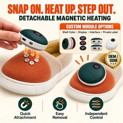 Afneembare Magnetische Verwarmde Pantoffels, Grafeen Verwarmingsmodule met Digitale Weergave, Aangepast Kleur Materiaal Label en Verpakking