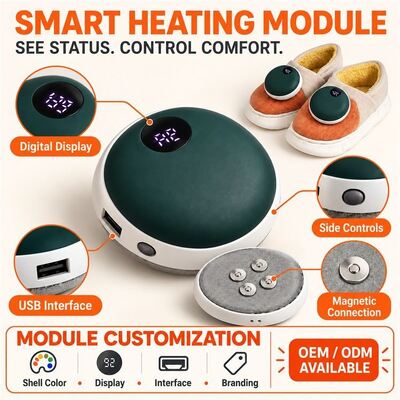 Afneembare Magnetische Verwarmde Pantoffels, Grafeen Verwarmingsmodule met Digitale Weergave, Aangepast Kleur Materiaal Label en Verpakking