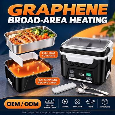 Smart Heated Lunch Box, Graphene Broad-Area Heating with Scheduled and Immediate Heat, Rechargeable Cordless Design with Removable Stainless Steel Tray, Custom Color Logo and Packaging