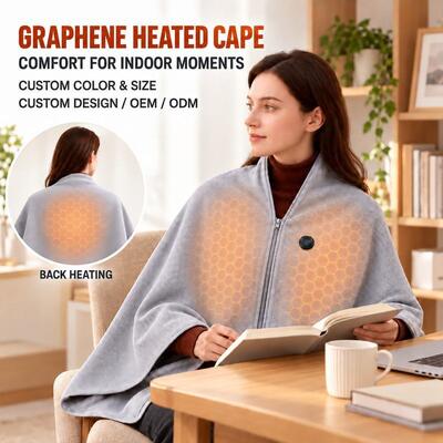 Graphene Heated Cape with Front and Back Heating Areas, USB Power Bank Supply in Inner Pocket, Custom Size Color Hood OEM ODM