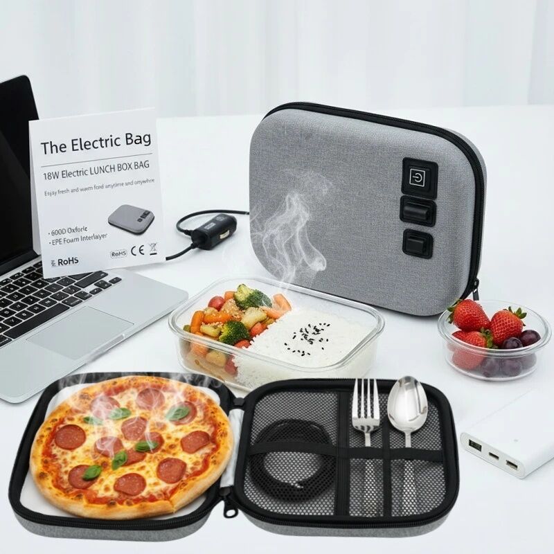 Portable Food Heating Bag Designed For Flat Pouches Bento Boxes And Sandwiches With Crush Proof Hard Shell And USB Power