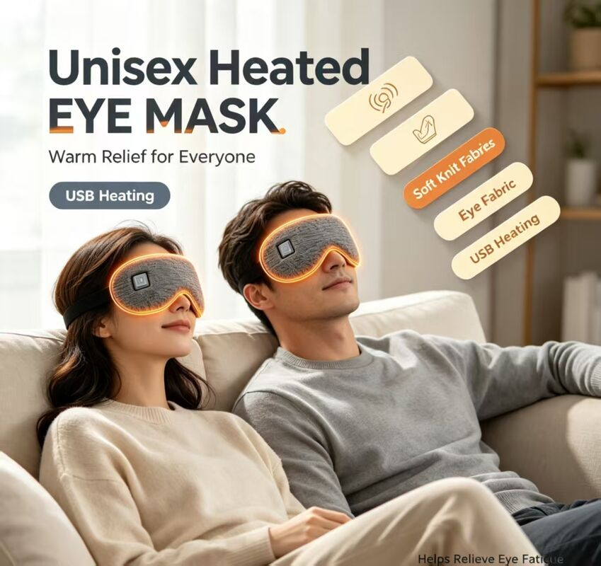Unisex verwarmd oogmasker, USB oplaadbaar zacht gebreide stof thermisch oogmasker, instelbare temperatuur Warm Compress oogmasker om oogvermoeidheid te verlichten voor mannen Vrouwen Thuis kantoor Reizen