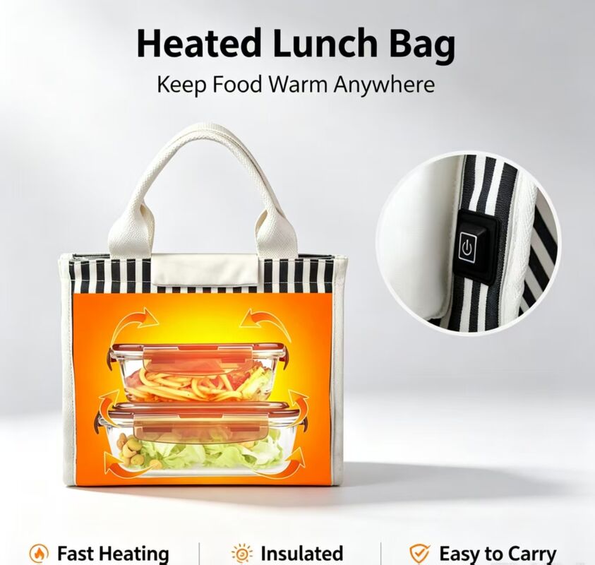 Herverwarming van takeout, noedels en biefstukken zonder magnetron ¢ USB-aangedreven verwarmde lunchzak, 3 temperatuurstijlen, waterdichte thermische toet