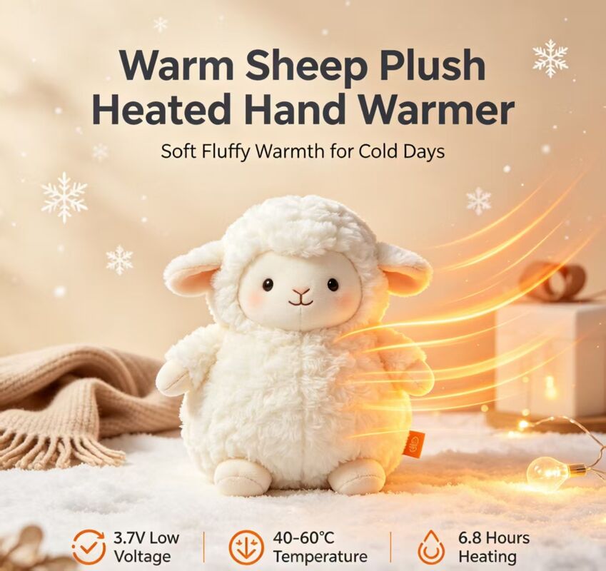 Warm Sheep oplaadbare handwarmer, 3-Niveau 40-50-60°C instelbare temperatuur, 6-8H Langdurige draagbare zakverwarmer,Polyestervezel winterverwarming