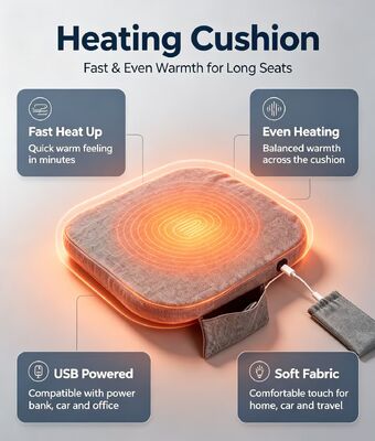 Draagbaar USB Graphene Verwarmd Zitkussen Zacht Linnen-Katoen Verwarmingsstoelkussen 3-Snelheden Temperatuurregeling Warm Kussen Meerdere Kleuren Verkrijgbaar voor Thuis Kantoor Reizen Auto Gebruik