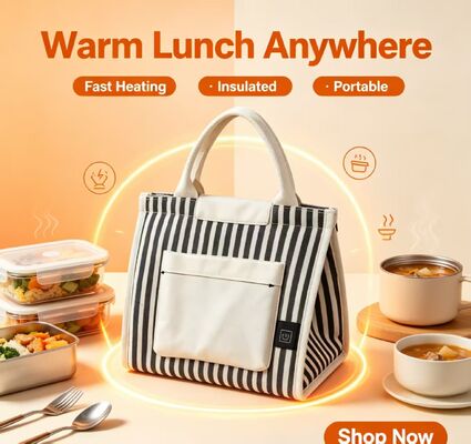 5V USB-aangedreven verwarmde lunchtas — Geen stopcontact nodig, 3 instelbare temperaturen, lichtgewicht thermische voedselwarmer voor buiten & reizen