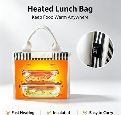 Herverwarming van takeout, noedels en biefstukken zonder magnetron ¢ USB-aangedreven verwarmde lunchzak, 3 temperatuurstijlen, waterdichte thermische toet