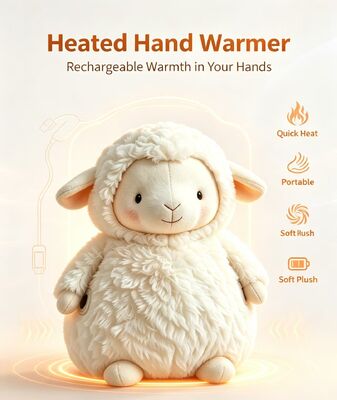 Kinderenvriendelijke draagbare schapenhandwarmer, aangedreven door USB-powerbank voor gemakkelijk vervoer, zacht zacht aanraakstof voor huishoudelijk gebruik in de binnenruimte,3-niveau warmteinstelling 40-50-60°C,langdurige 6-8-uur werktijd