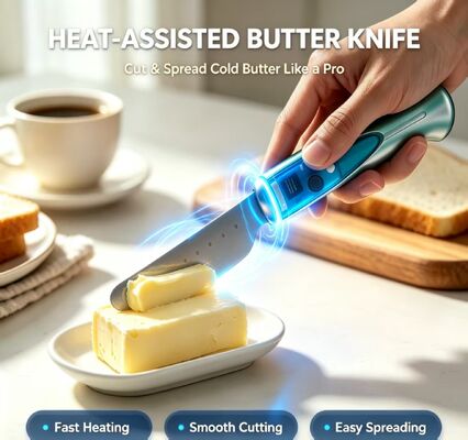 Touch Sensing Intelligent Butter Heating Knife, Roestvrij staal legering Waterdicht elektrisch boter snijmachine, USB oplaadbare 1020mAh batterij 3.7V Keukenboter verzachten & snijgereedschap
