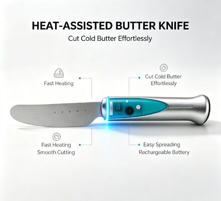 Bakken Moet-hebben Elektrisch boter verwarming mes, Waterdichte Touch Control Boter verzachten Cutter, 1020mAh USB oplaadbaar, Great Kitchen Gadget Gift