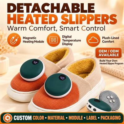 Afneembare Magnetische Verwarmde Pantoffels, Grafeen Verwarmingsmodule met Digitale Weergave, Aangepast Kleur Materiaal Label en Verpakking