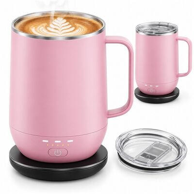 Draadloos Oplaadbare Verwarmde Mok, Meerdere Temperatuurinstellingen met Eénknopsbediening, Oplaadbare Snoerloze Koffiekop met Roestvrijstalen Binnenkant, Aangepast Kleurlogo en Verpakking