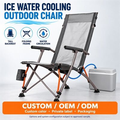 Outdoor klapstoel met ijskoude waterkoeling, externe ijskoude waterbox met koelcirculatiekanaal, klapframe met hoge rugleuning en sneeuwvlokregeling, private label en verpakking in aangepaste kleur