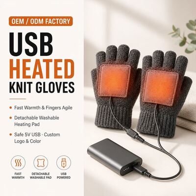 USB Verwarmde Gebreide Handschoenen, 5V Vingerloze Winterhandschoenen met Afneembaar Klittenband Verwarmingskussen, 40-50C Constante Warmte, Oververhittingsbeveiliging, CE FCC RoHS, Aangepaste Kleur Logo en Verpakking