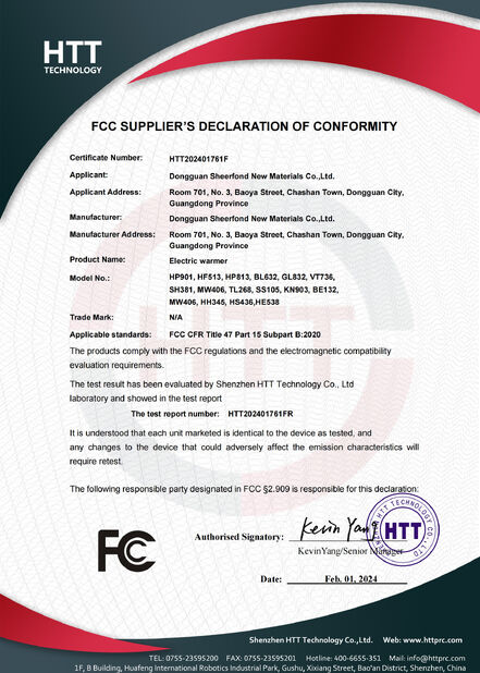 China Dongguan Sheerfond New Materials Co., Ltd. certificaten