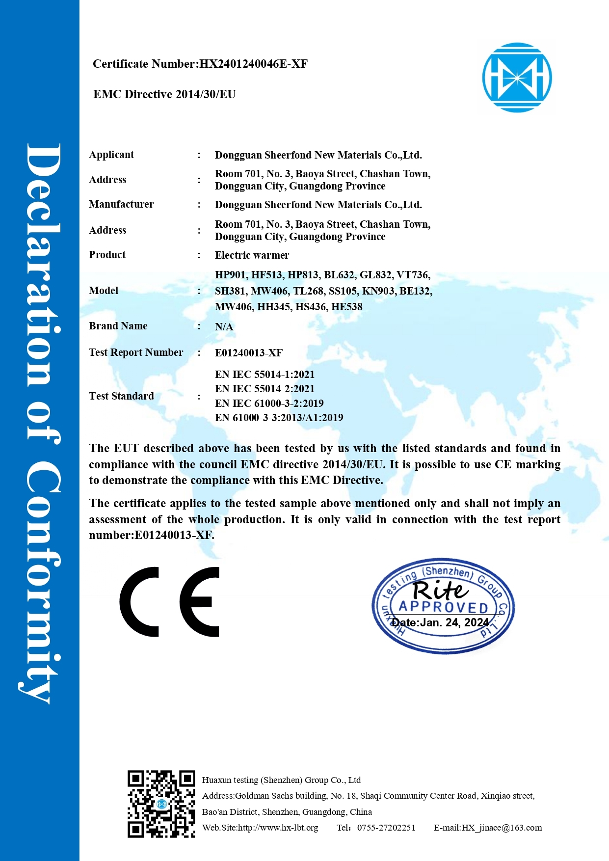 China Dongguan Sheerfond New Materials Co., Ltd. Certificaten